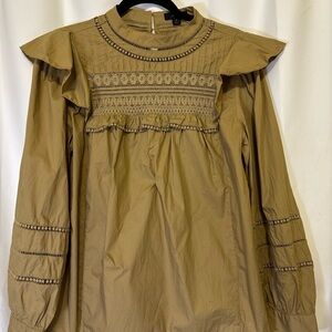 J. Crew Beige Blouse with Lace Trim. Size Medium.